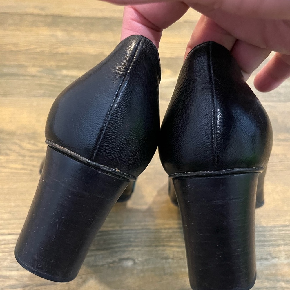 Gucci Black Heels with‎ Silver Interlocking Logo and Green-Red Stripe Sz. 8.5 - Picture 4 of 7